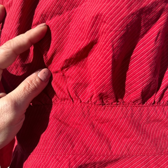 AX ARMANI EXCHANGE RED PIN STRIPE THREE QUARTER SLEEVE BLOUSE TOP SNAP FRONT L - Picture 2 of 3